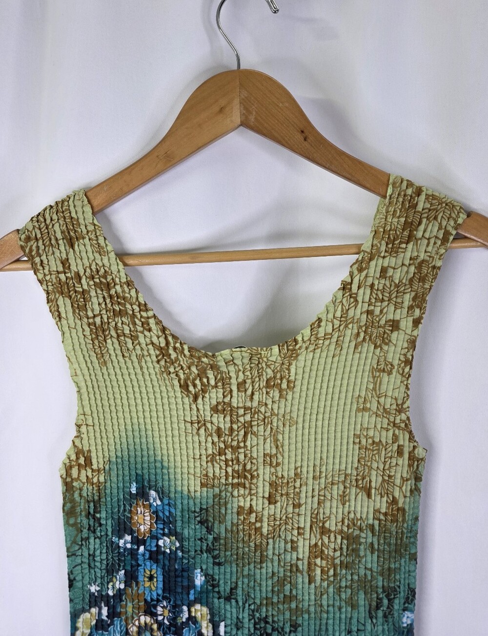 Le Grange Y2K Women's Size Medium Waffle Stretch Blouse Crinkle Blue Floral 2000 - Picture 12 of 14